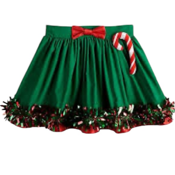 LOVE ON A HANGER XS holiday ugly Christmas Candy Cane Skater Skirt Tinsel Trim - Picture 3 of 7